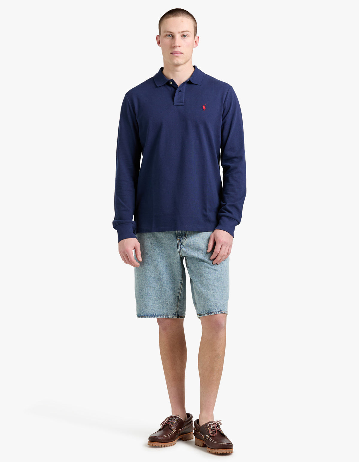 Polo de piqué manga larga corte slim azul marino