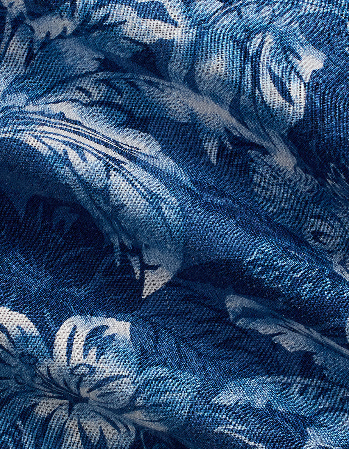 Camisa de lino estampado tropical azul