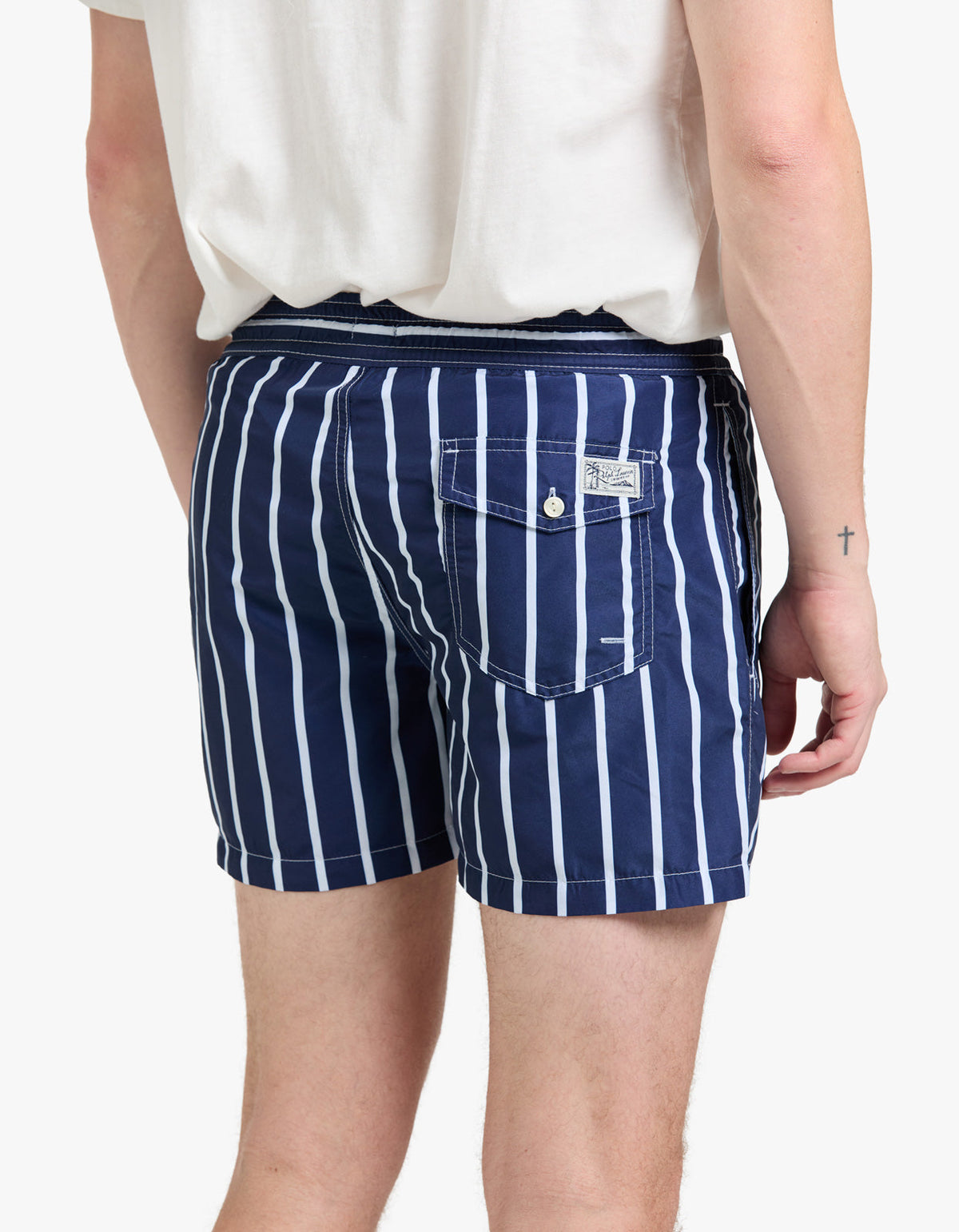 Short de baño corte slim a rayas azul marino