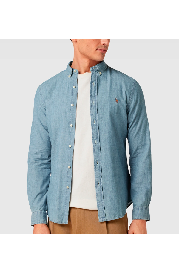Camisa de mezclilla corte slim azul lavado