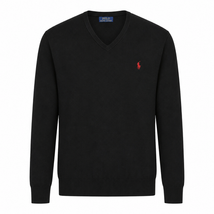 Suéter de algodón cuello en V negro