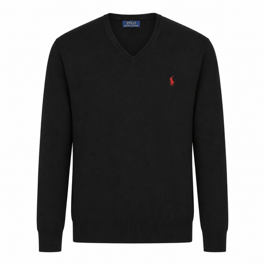 Suéter de algodón cuello en V negro
