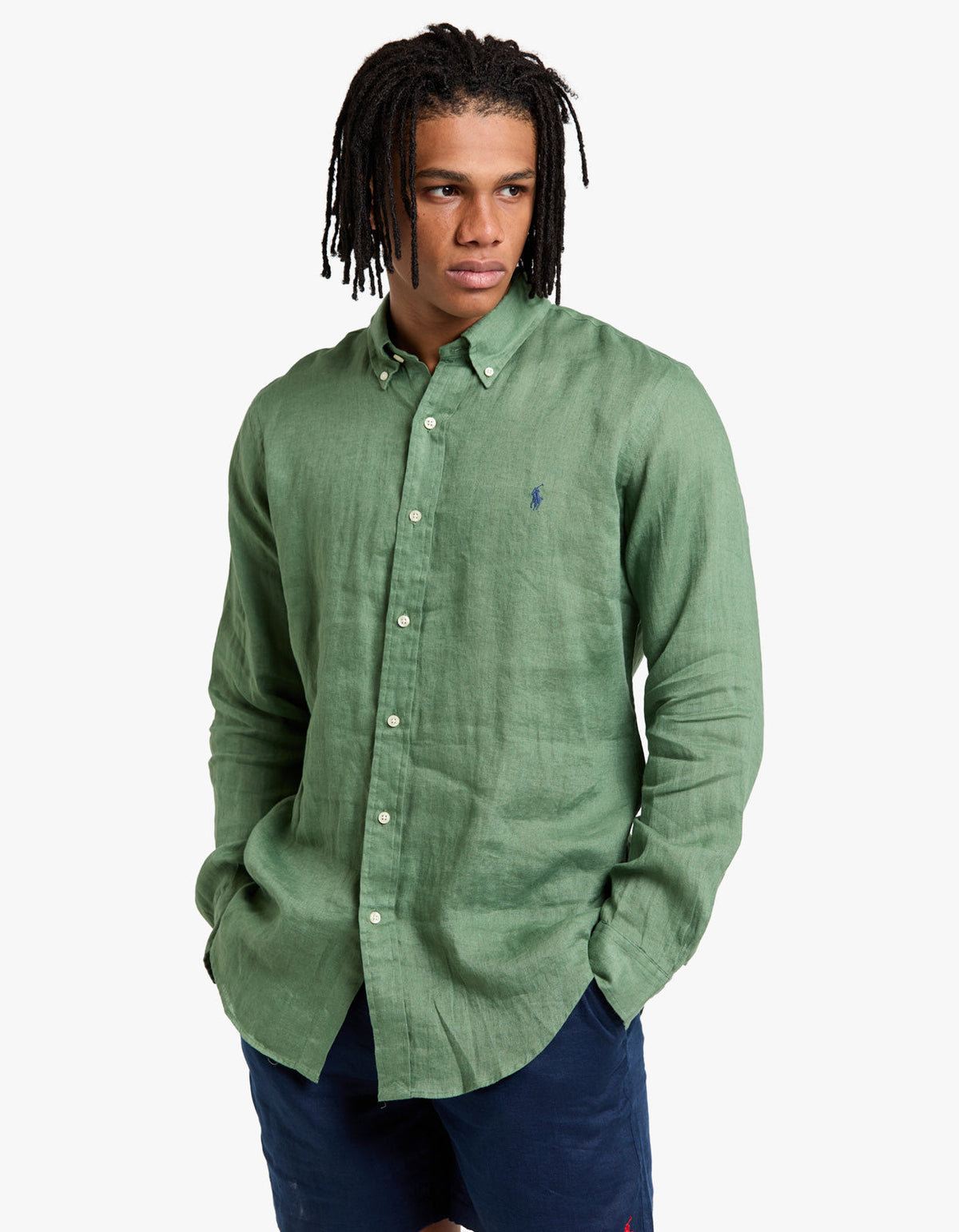 Camisa de lino verde militar