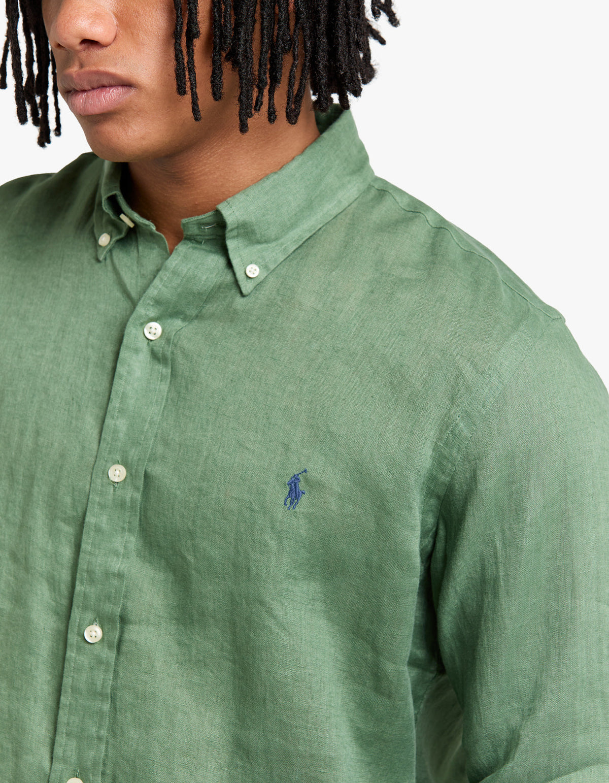 Camisa de lino verde militar