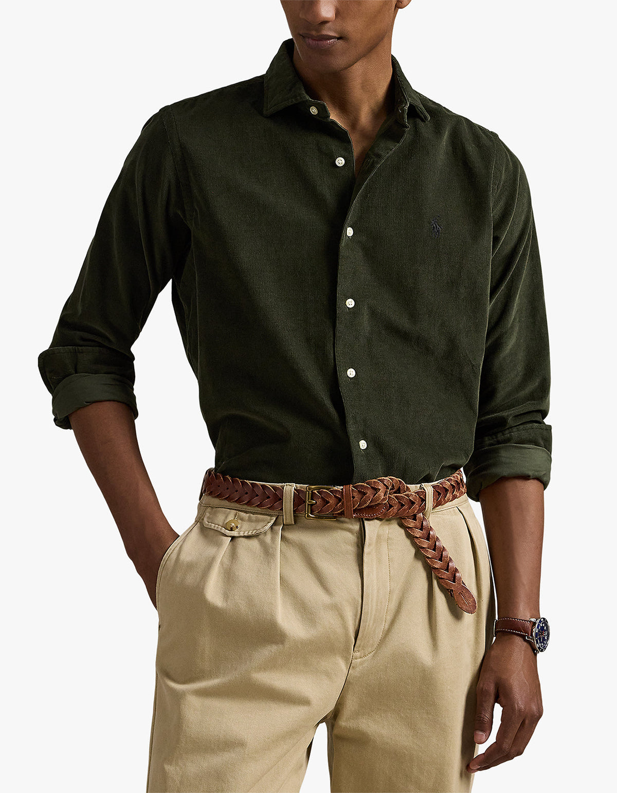 Camisa de cotelé verde oliva
