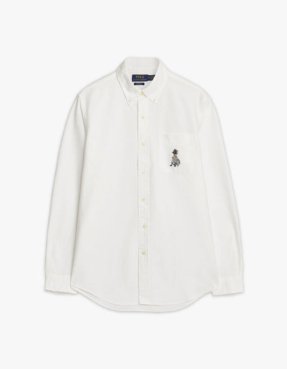 Camisa Oxford con bordado de labrador blanca