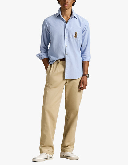 Camisa Oxford con bordado de perro azul
