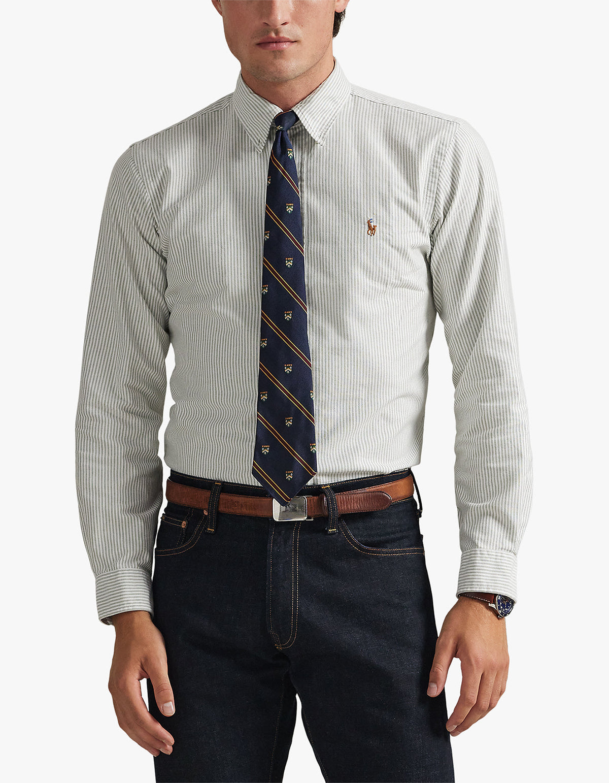 Camisa Oxford a rayas verde y blanco