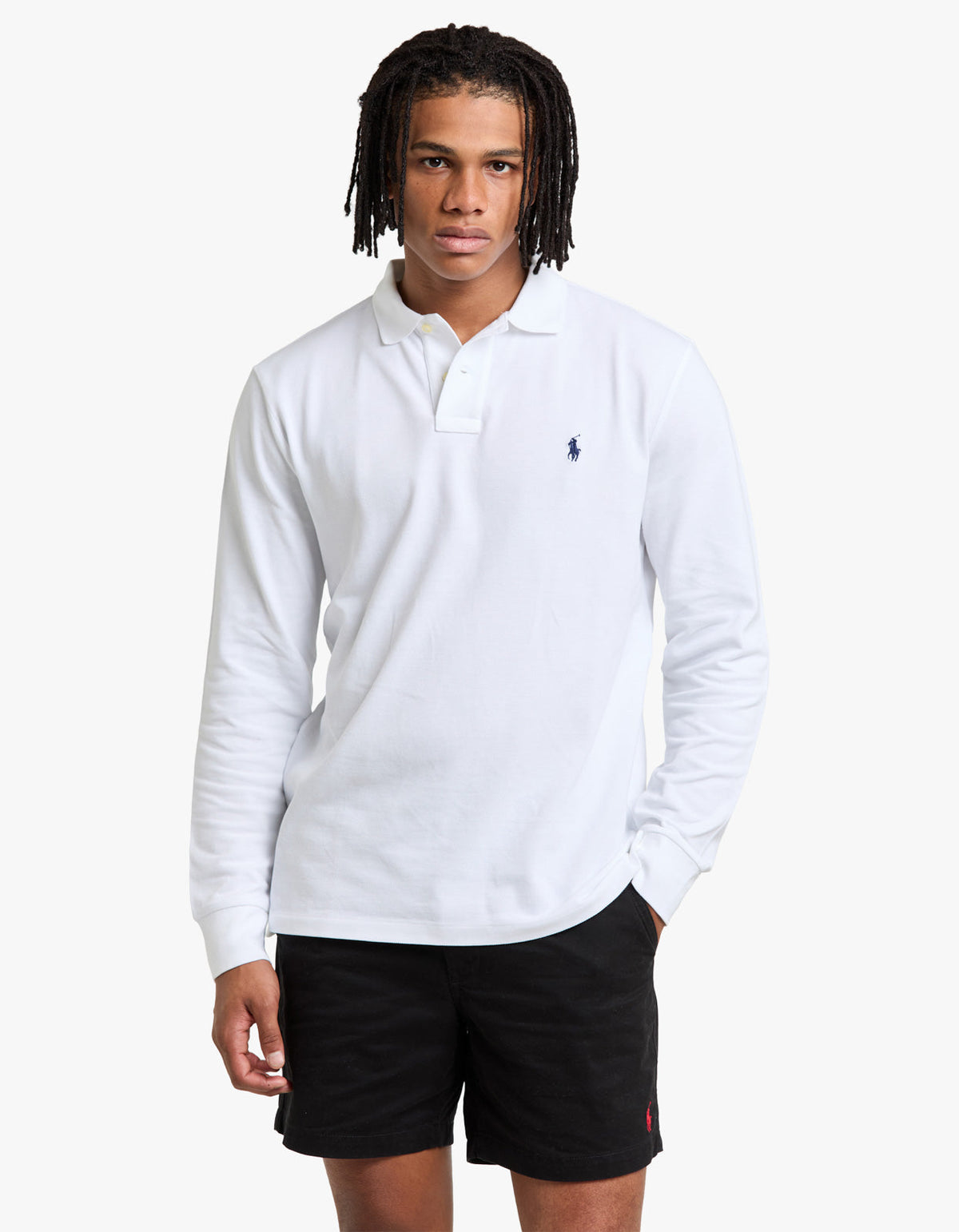 Polo de piqué manga larga corte slim blanco