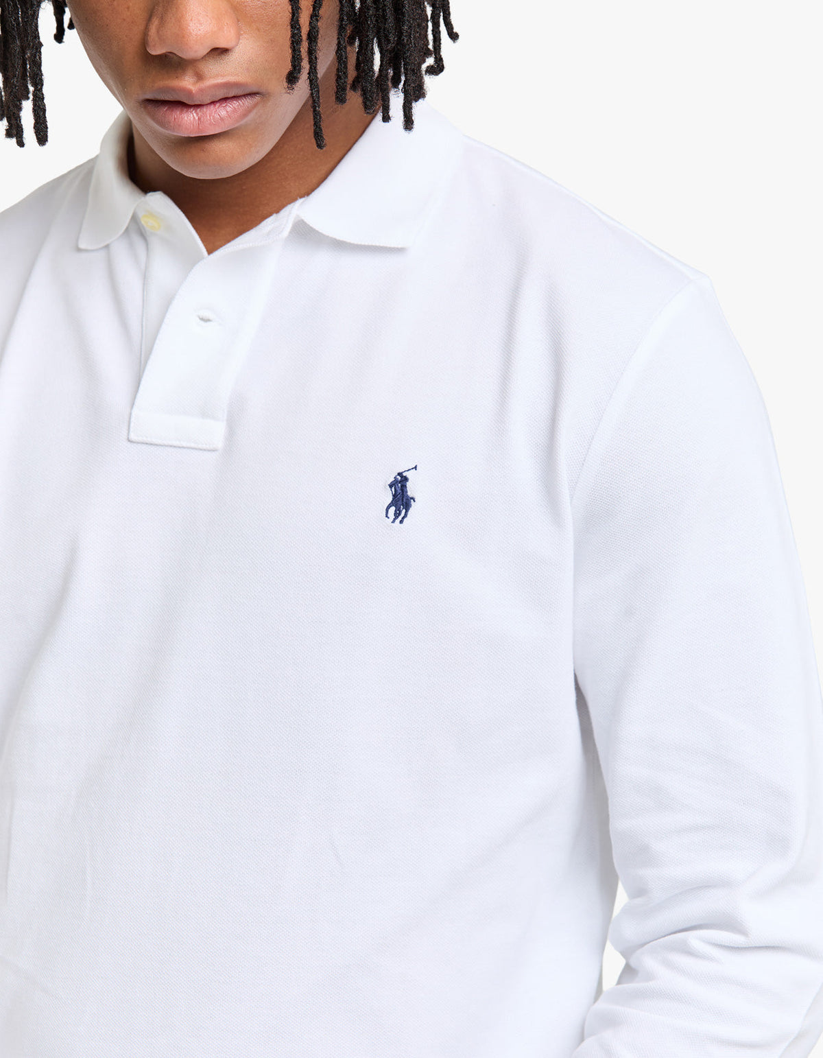 Polo de piqué manga larga corte slim blanco