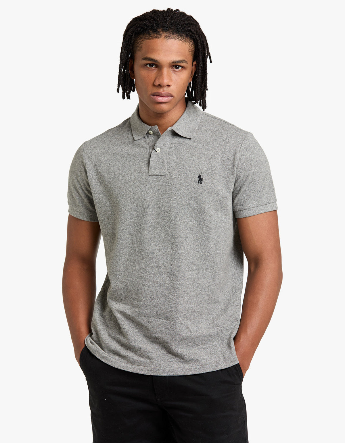 Polo de piqué manga corta corte slim gris jaspeado