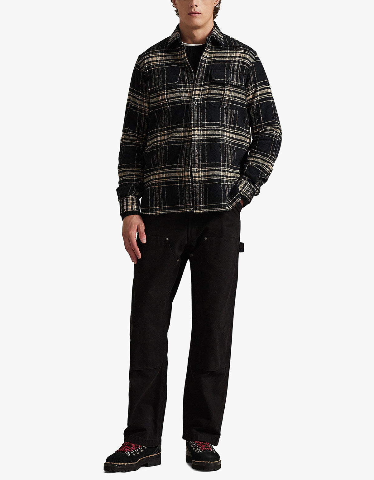 Camisa de franela a cuadros negro y crema