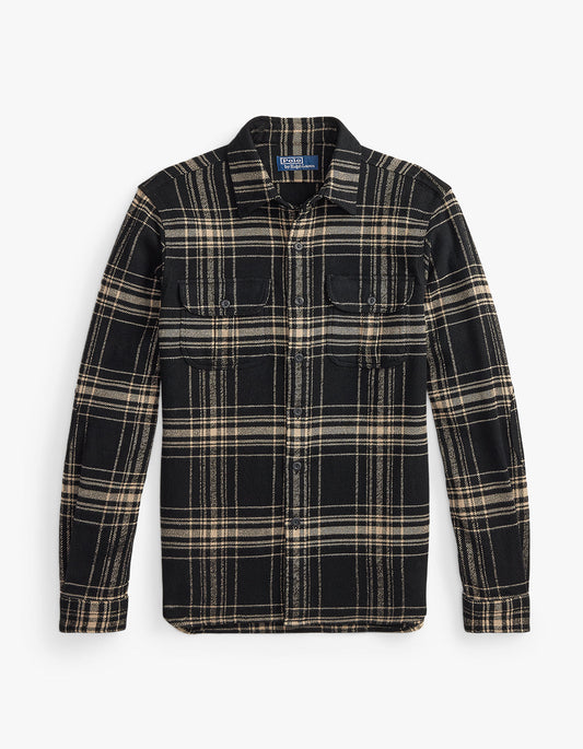 Camisa de franela a cuadros negro y crema