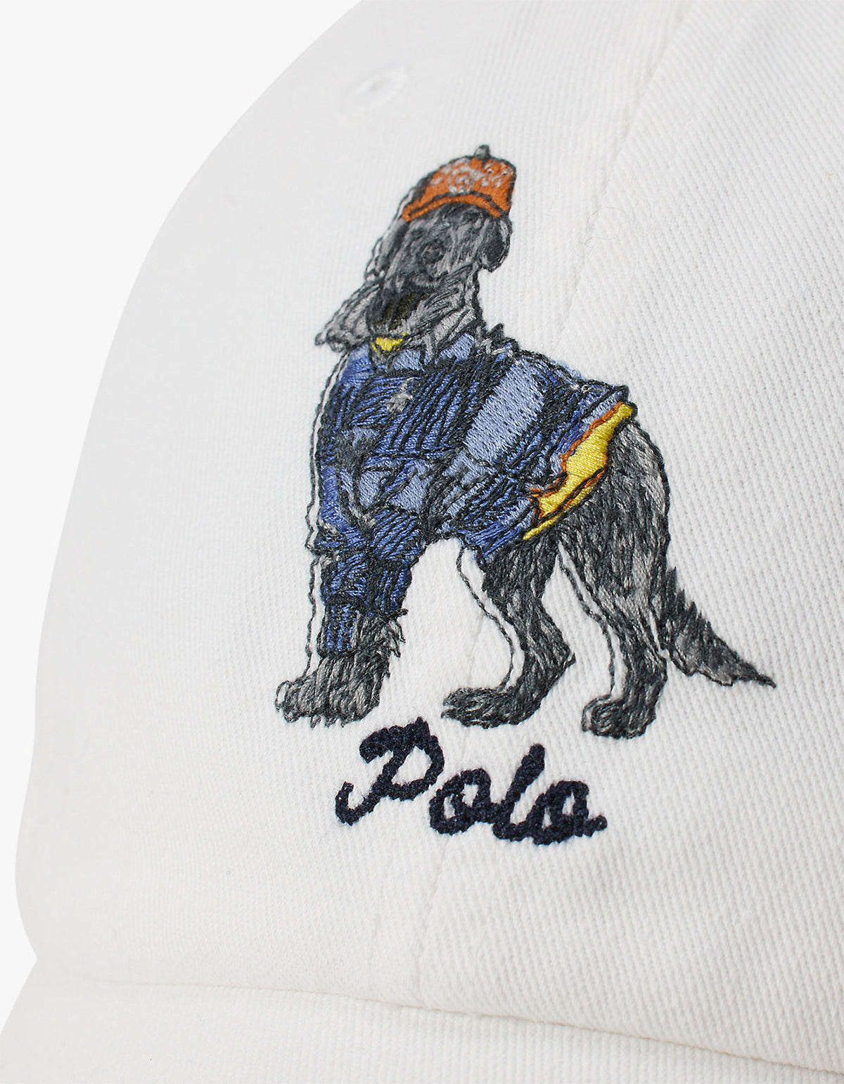 Jockey de sarga con bordado de perro blanco