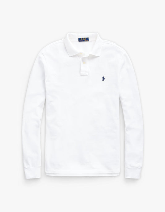 Polo de piqué manga larga corte slim blanco