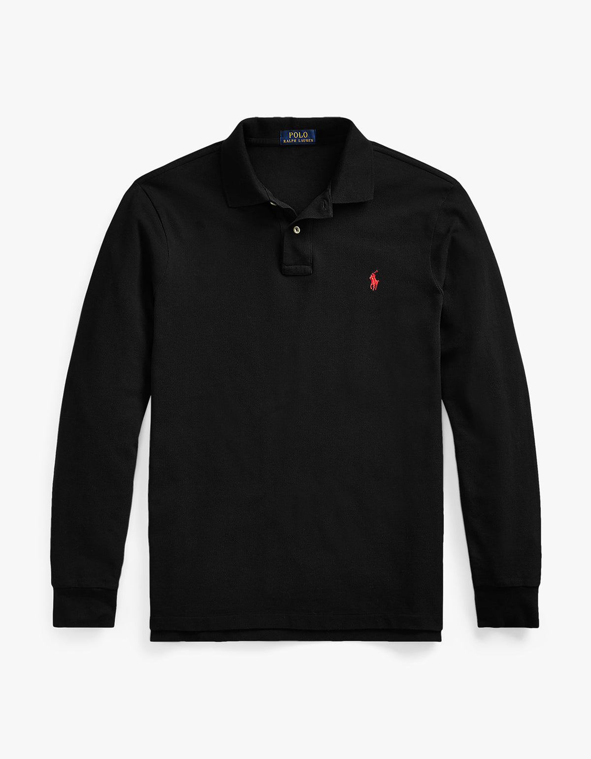 Polo de piqué manga larga corte slim negro