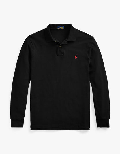 Polo de piqué manga larga corte slim negro