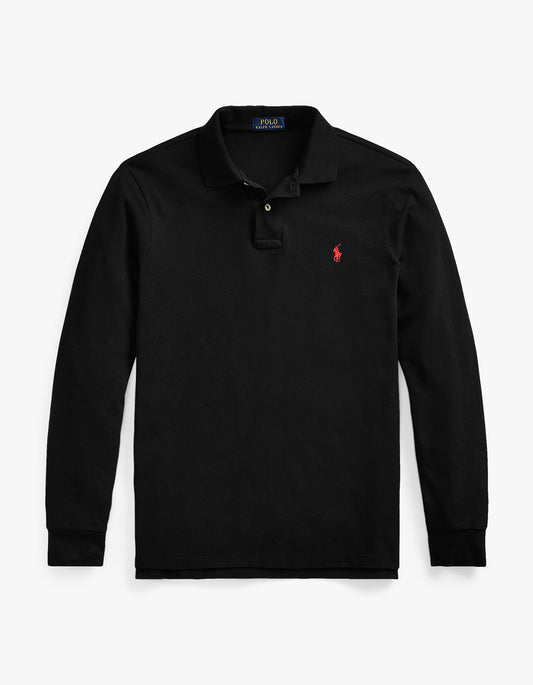 Polo de piqué manga larga corte slim negro