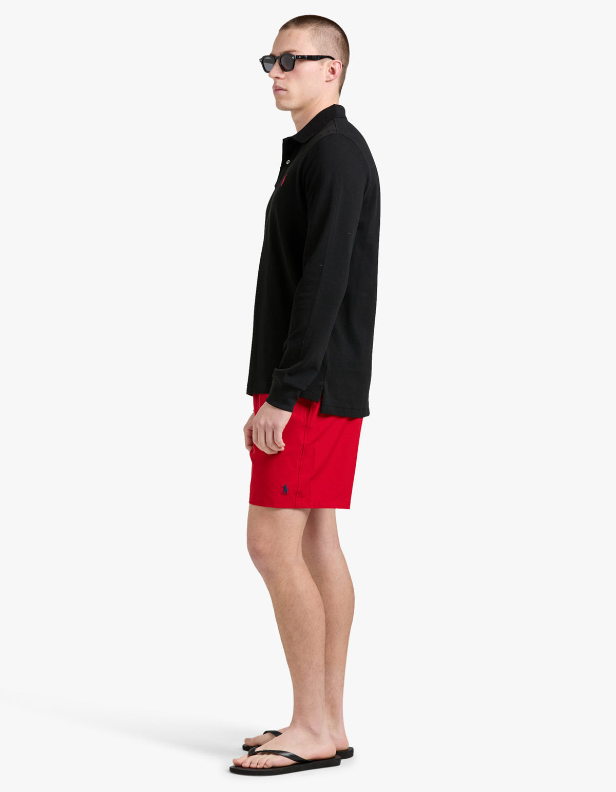 Polo de piqué manga larga corte slim negro