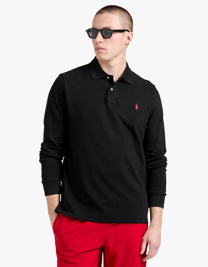 Polo de piqué manga larga corte slim negro