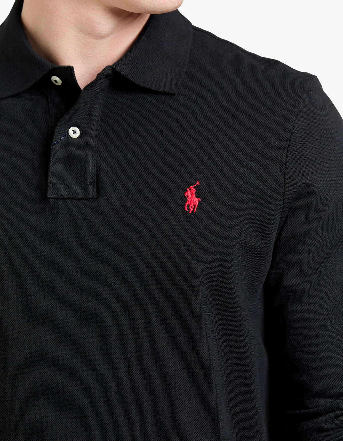 Polo de piqué manga larga corte slim negro