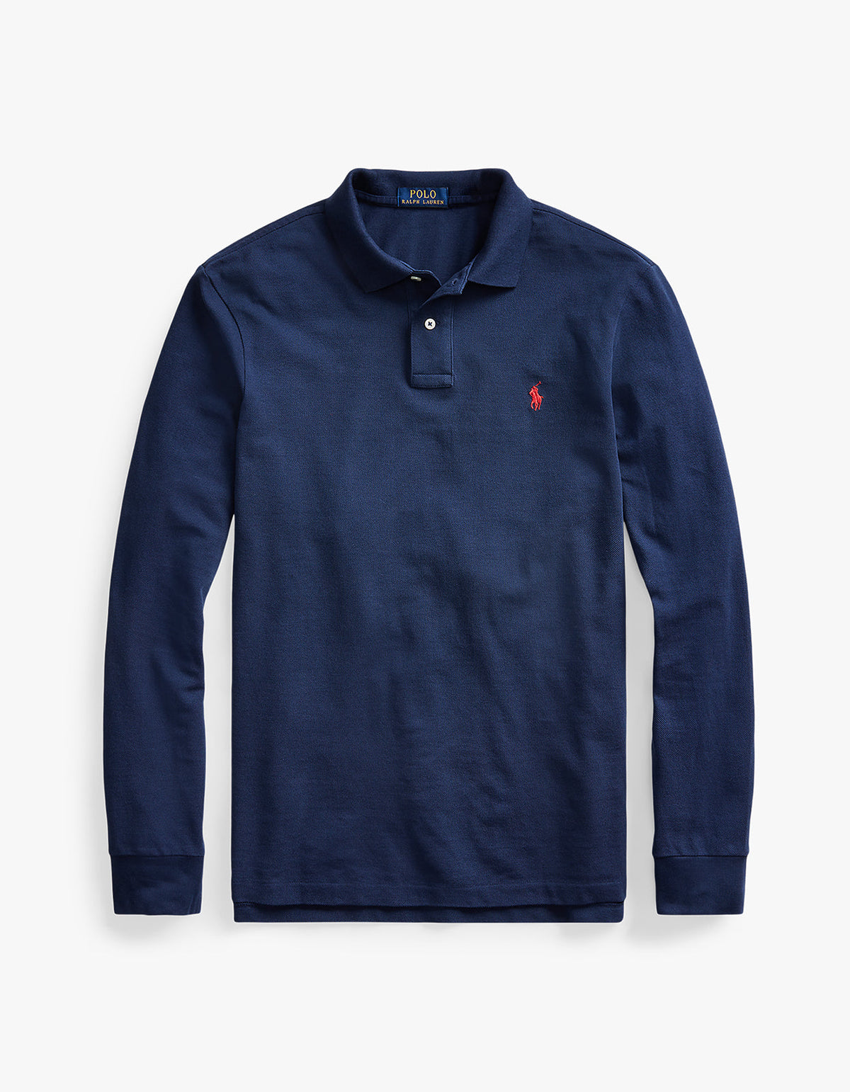 Polo de piqué manga larga corte slim azul marino