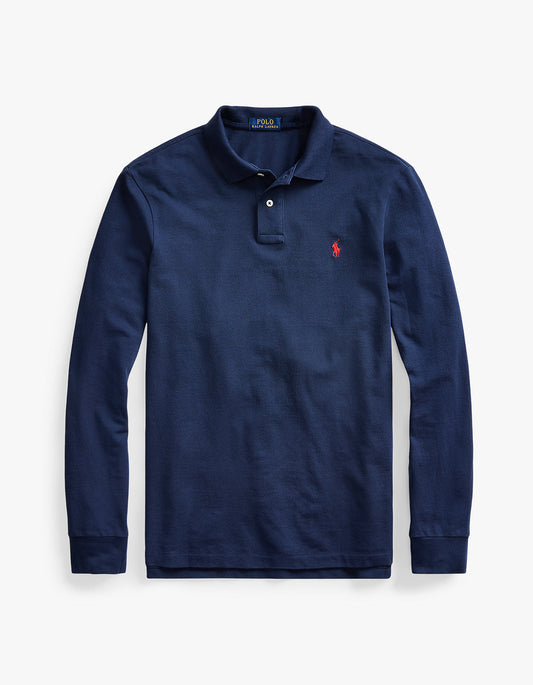 Polo de piqué manga larga corte slim azul marino