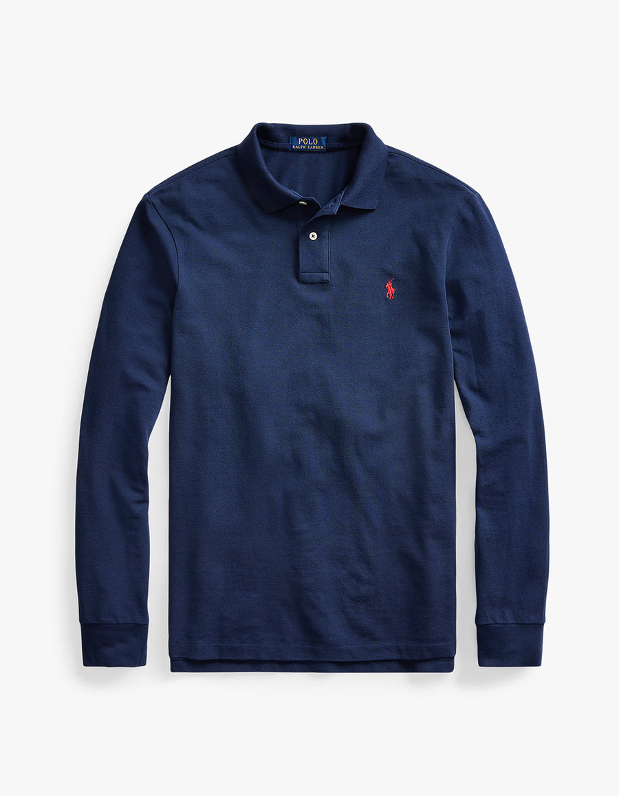 Polo de piqué manga larga corte slim azul marino