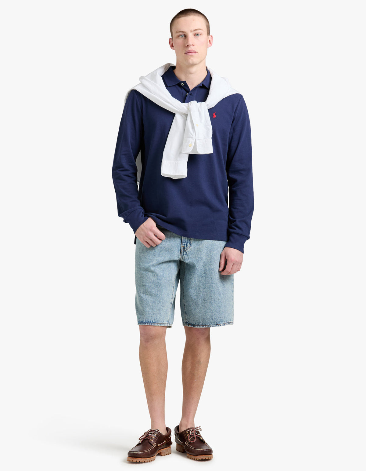 Polo de piqué manga larga corte slim azul marino