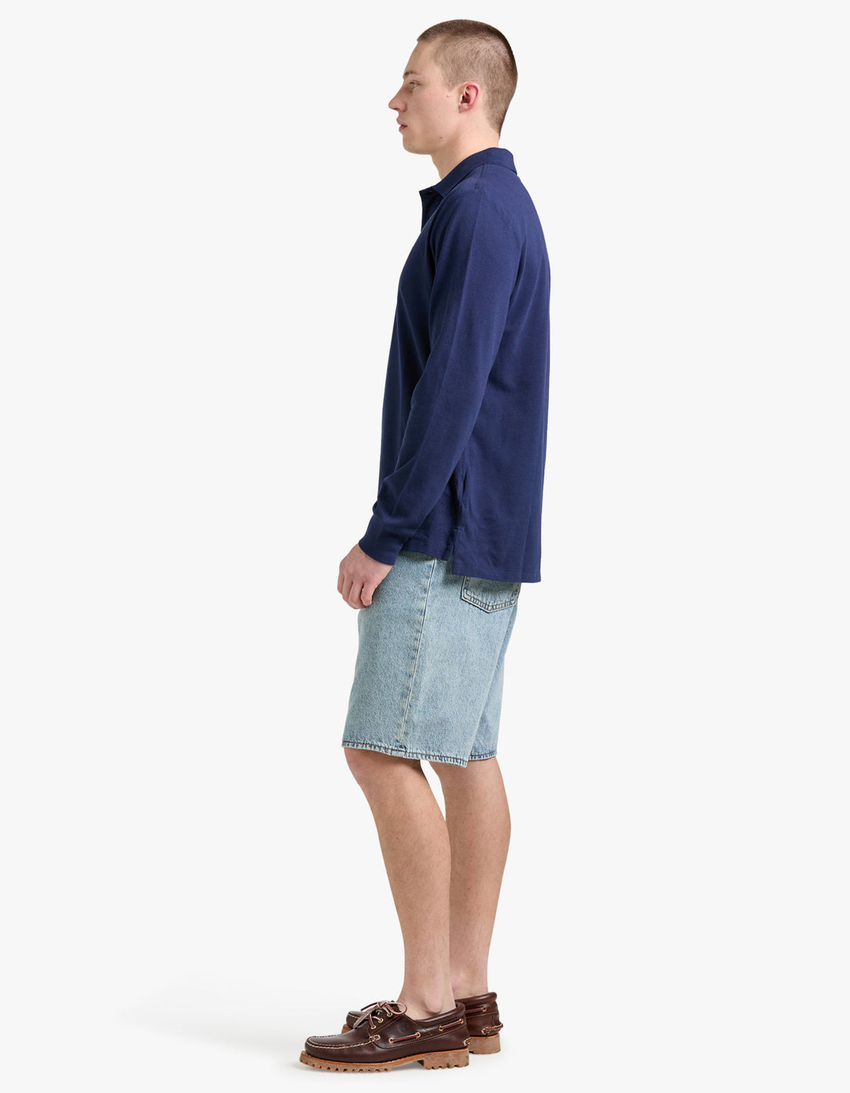 Polo de piqué manga larga corte slim azul marino