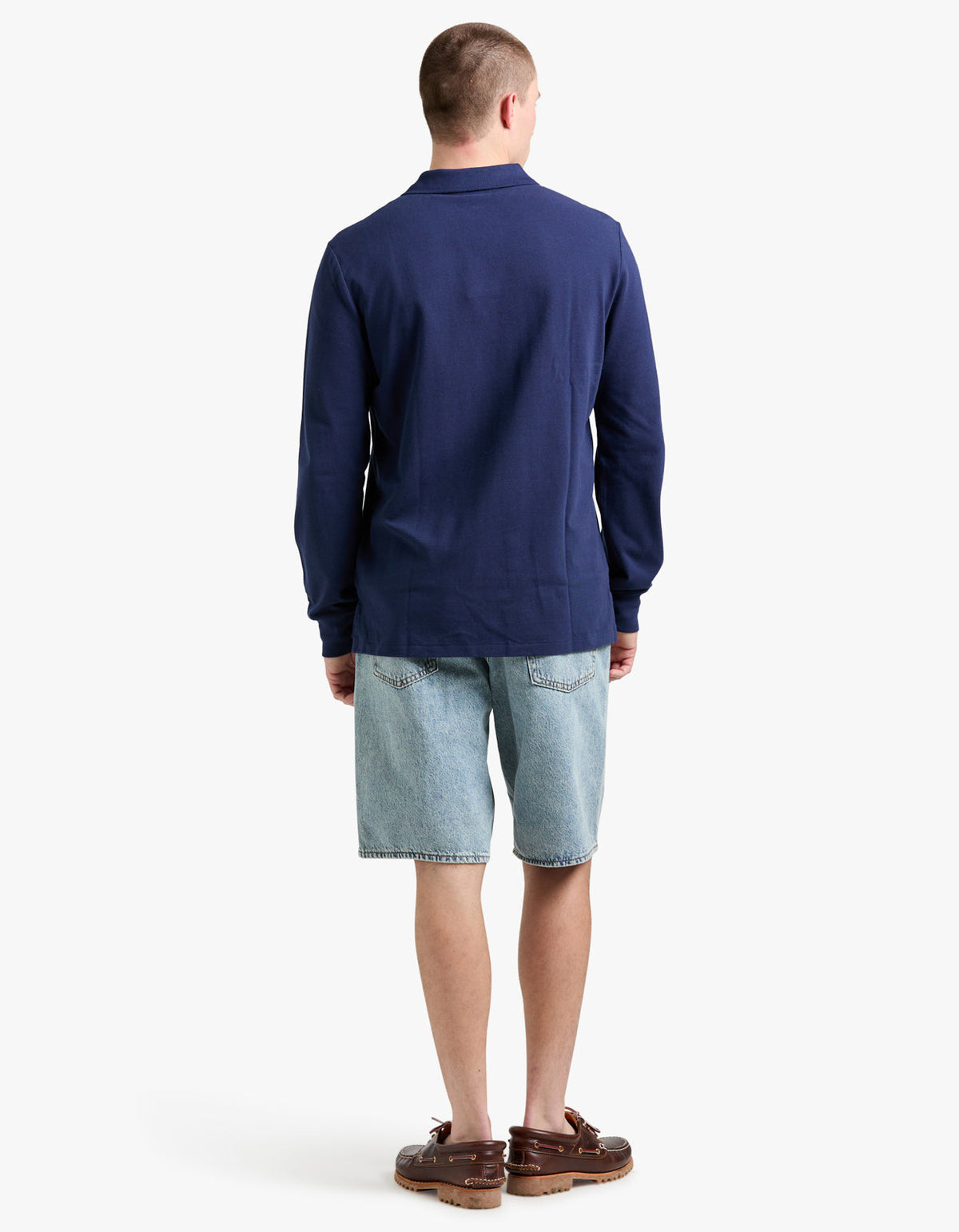 Polo de piqué manga larga corte slim azul marino