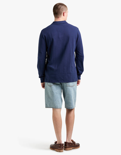 Polo de piqué manga larga corte slim azul marino
