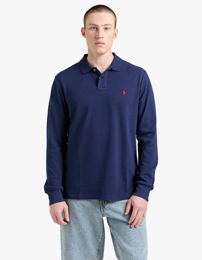 Polo de piqué manga larga corte slim azul marino