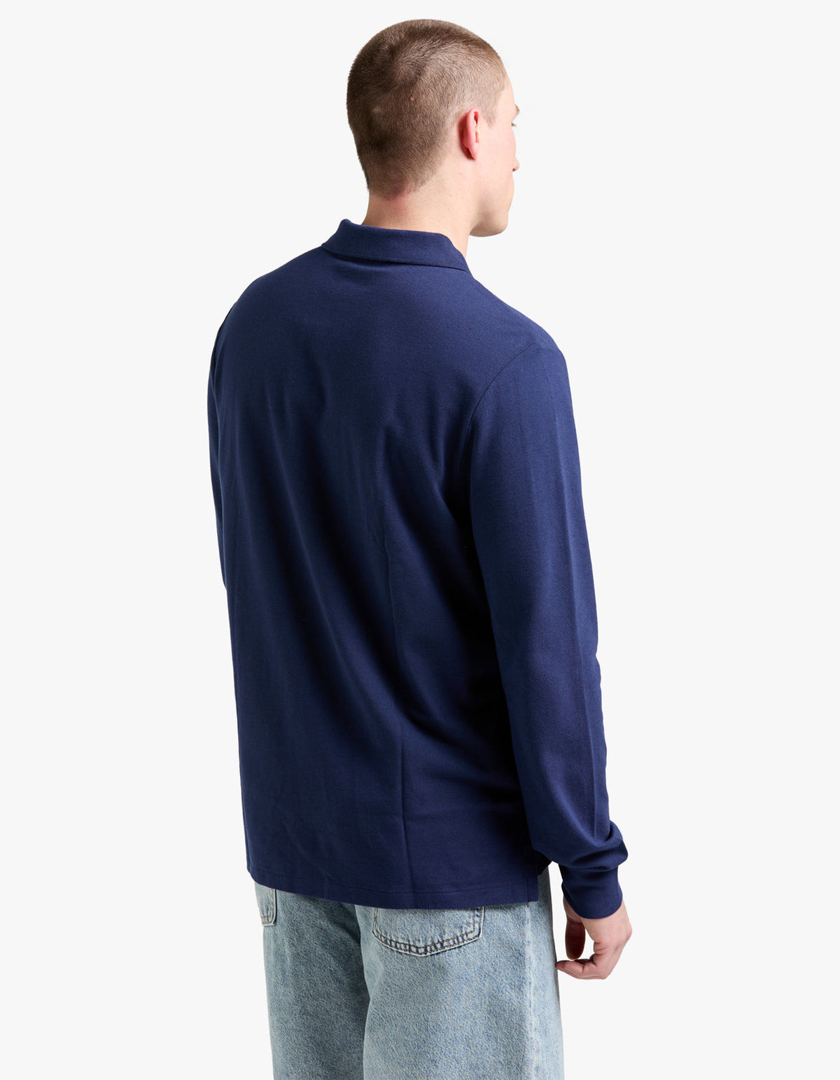 Polo de piqué manga larga corte slim azul marino