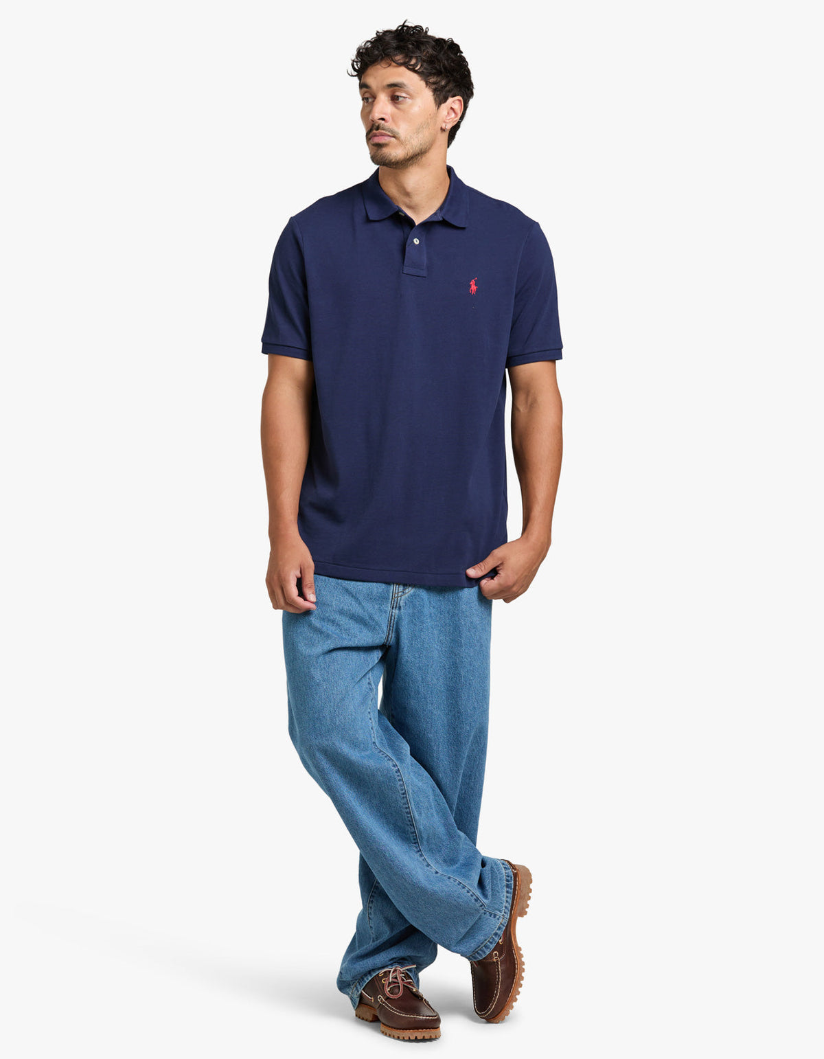 Polo de piqué manga corta corte clásico azul marino