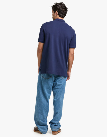 Polo de piqué manga corta corte clásico azul marino