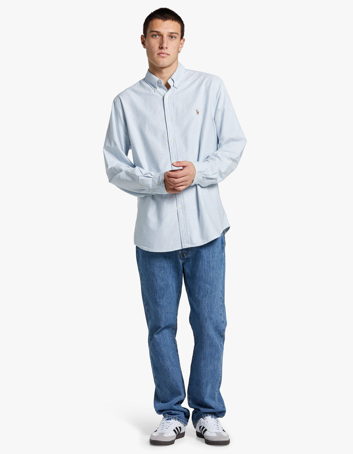 Camisa Oxford a rayas azul y blanco