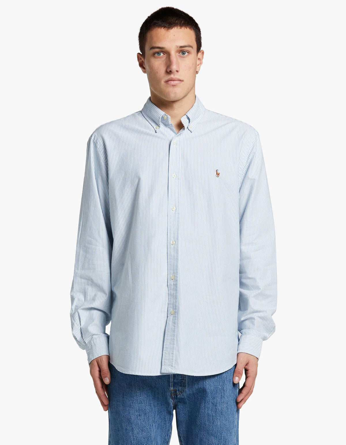 Camisa Oxford a rayas azul y blanco