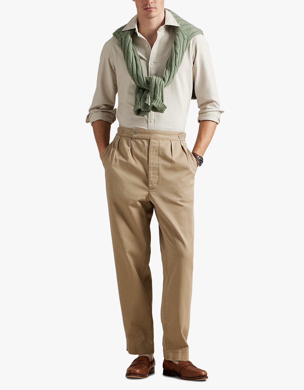 Camisa sport manga larga beige