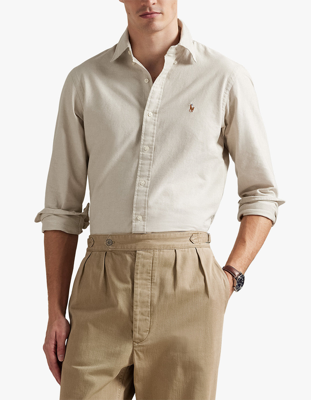 Camisa sport manga larga beige