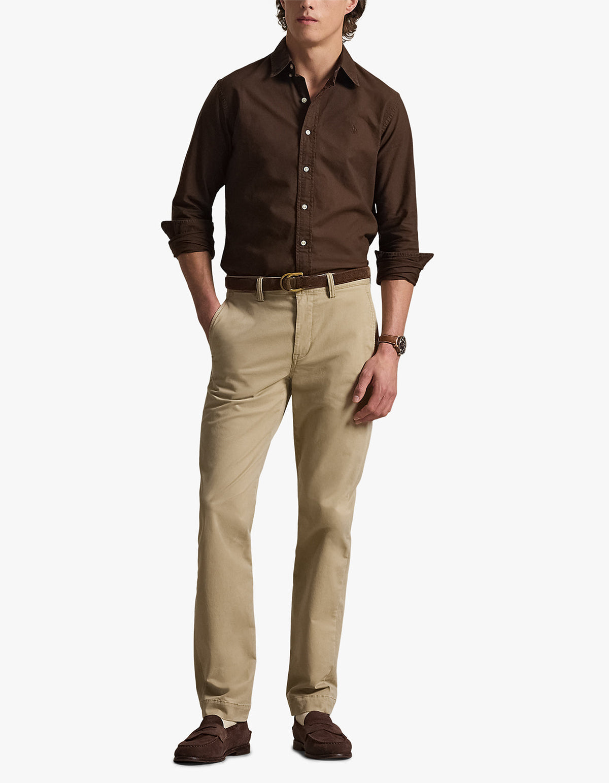 Camisa Oxford teñida café nuez