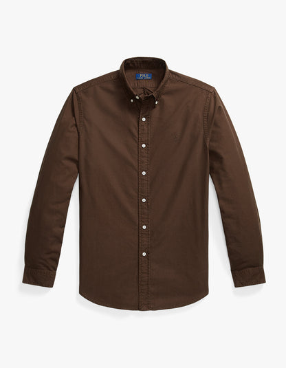 Camisa Oxford teñida café nuez