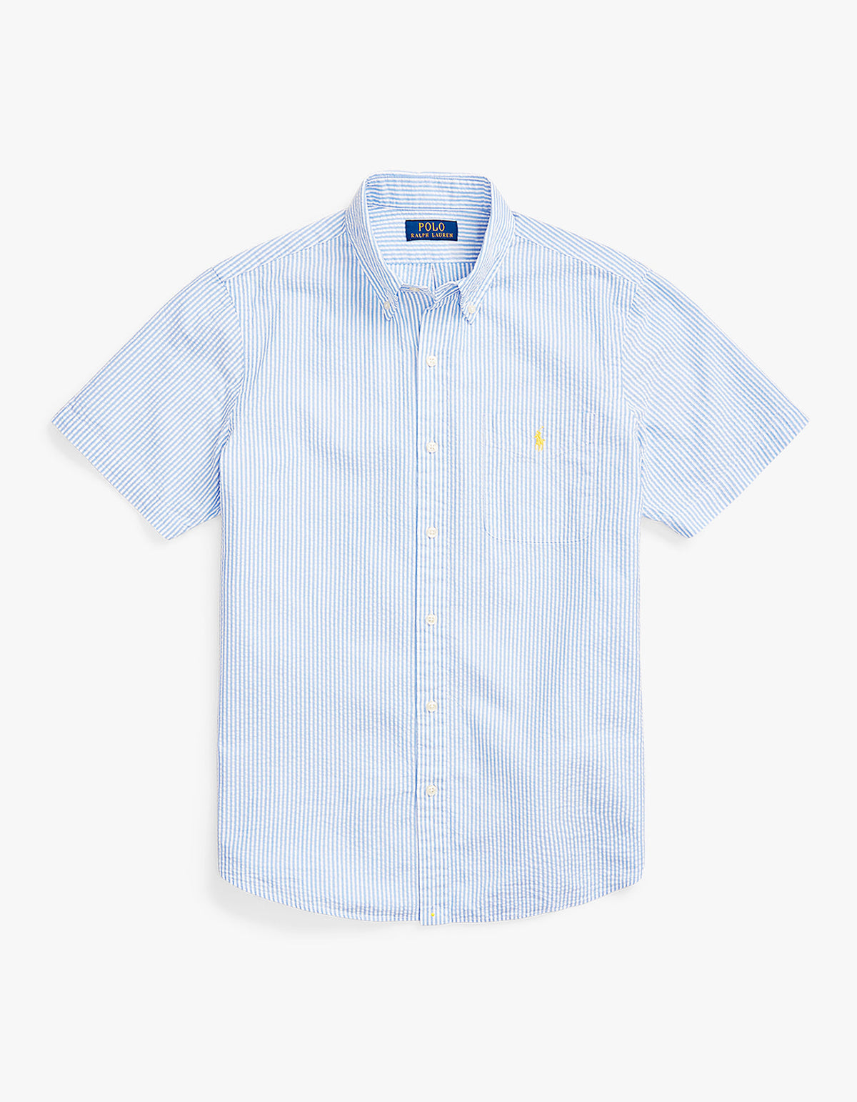 Camisa de seersucker a rayas azul y blanco
