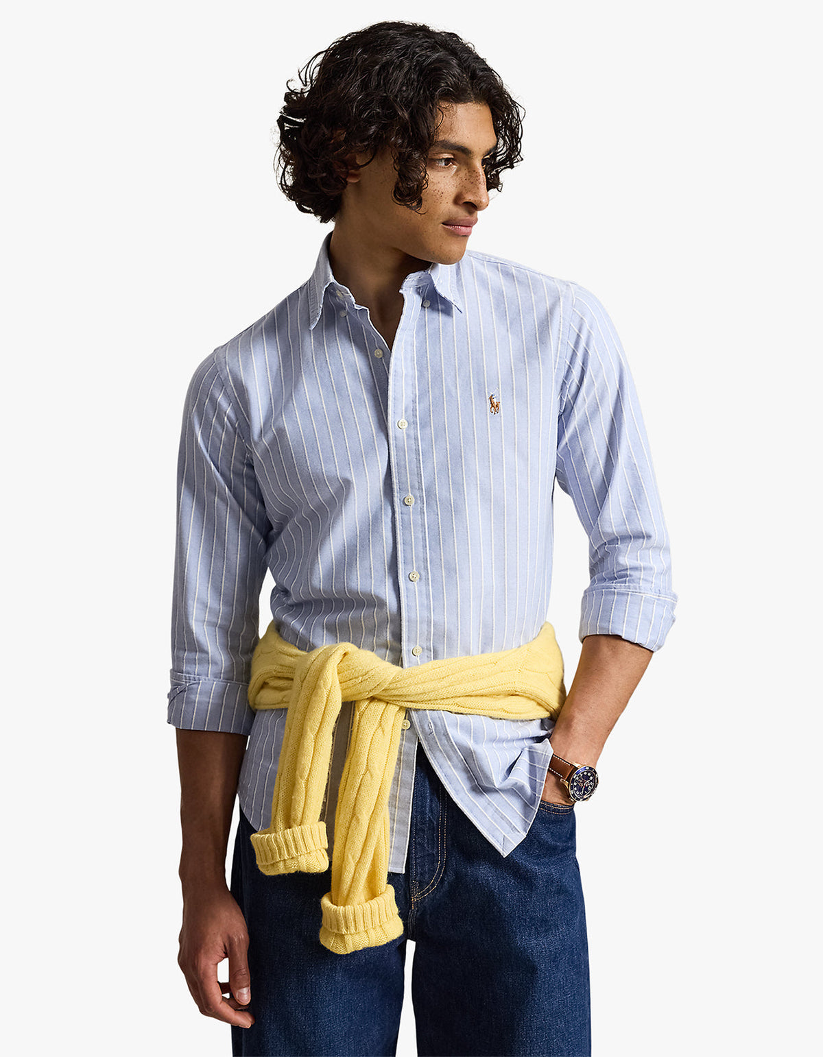 Camisa Oxford a rayas azul multicolor