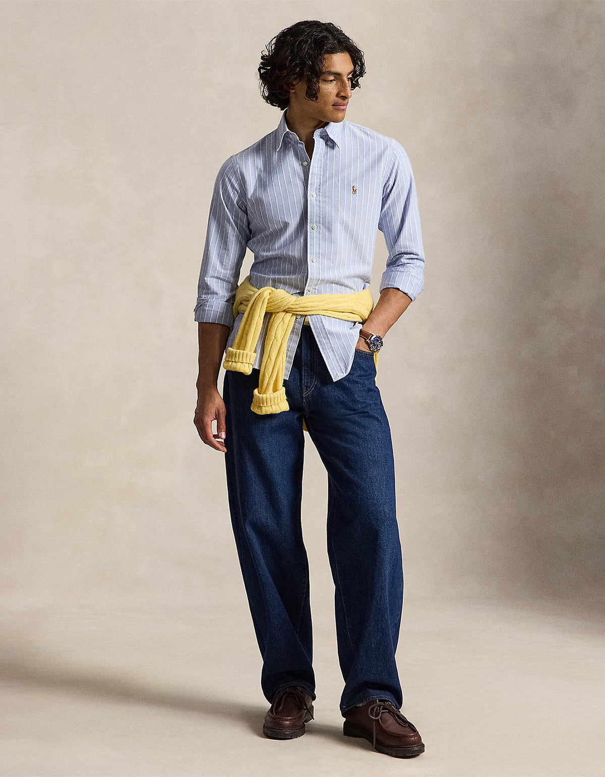 Camisa Oxford a rayas azul multicolor