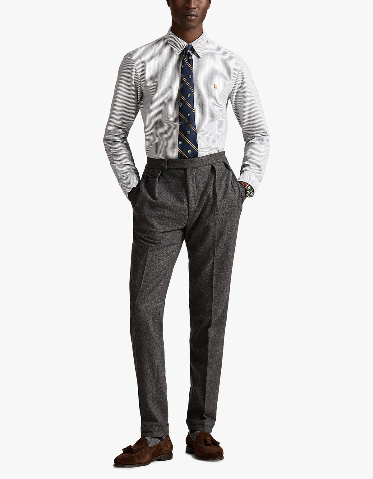 Camisa Oxford a rayas gris y blanco