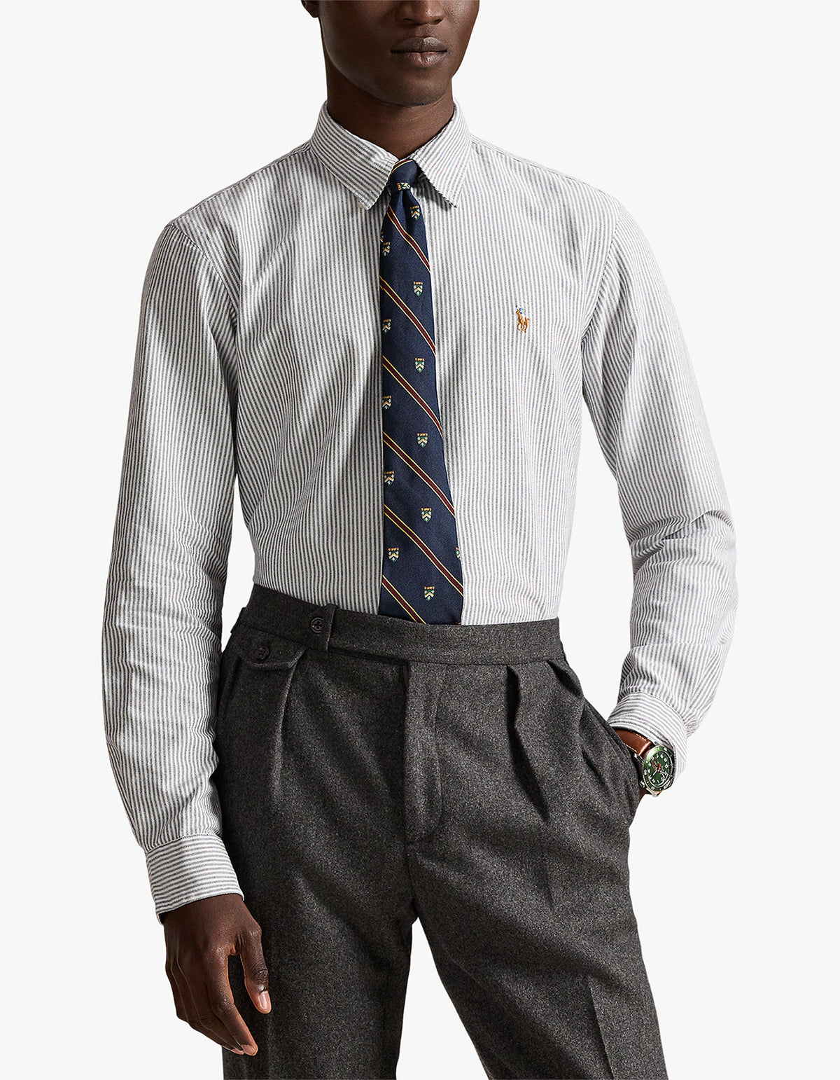 Camisa Oxford a rayas gris y blanco