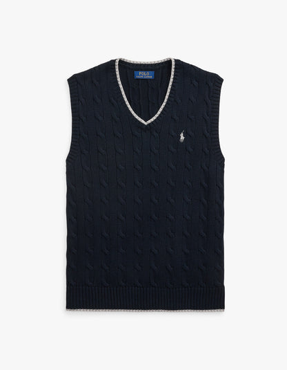Chaleco de algodón punto trenzado azul marino