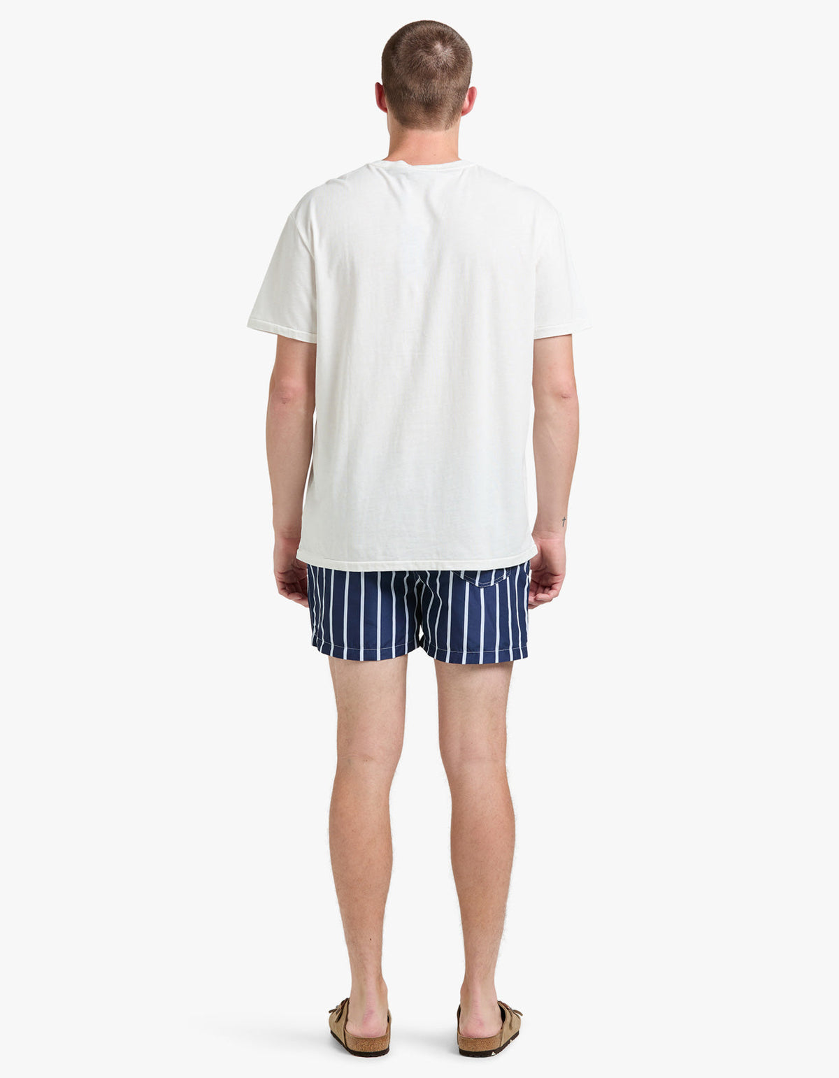 Short de baño corte slim a rayas azul marino