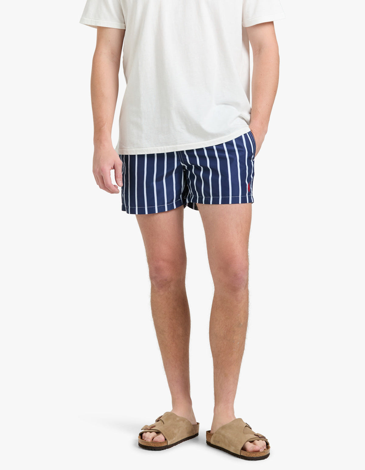 Short de baño corte slim a rayas azul marino